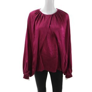 Beatrice Women Blouse Purple Long Sleeve Roundneck Acetate Silk Designer Size M